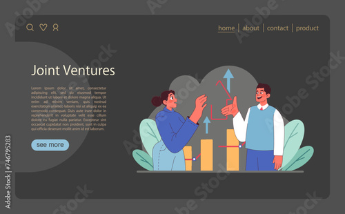 Joint Ventures concept. Professionals discussing growth strategies