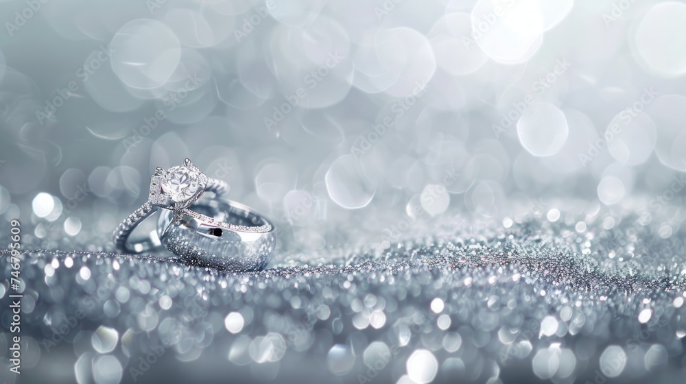 Designer Wedding Rings Glittering on a Sparkling Background Generative AI