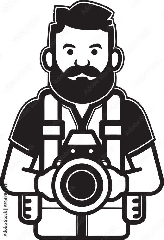 Focus Fiend Vector Graphic of Photographer Line Art Icon Flash Maestro Black Logo Design of Photographer Thick Line Art