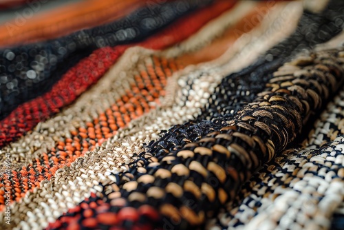 Close-up of a beautifully woven fabric with intricate patterns and vibrant colors.