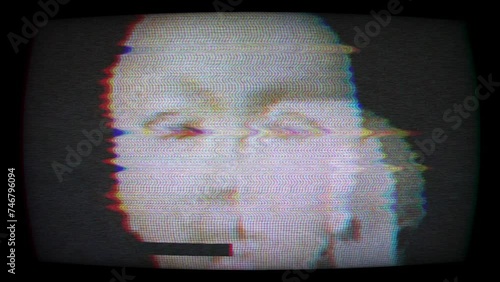 Creepy Mask on tv screen with glitch effect