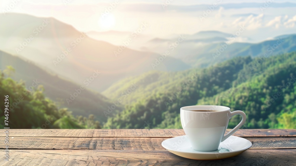 Remote Worker Enjoying Hot Coffee with Stunning Mountain Views Generative AI Remote Worker Enjoying Hot Coffee with Stunning Mountain Views Generative AI