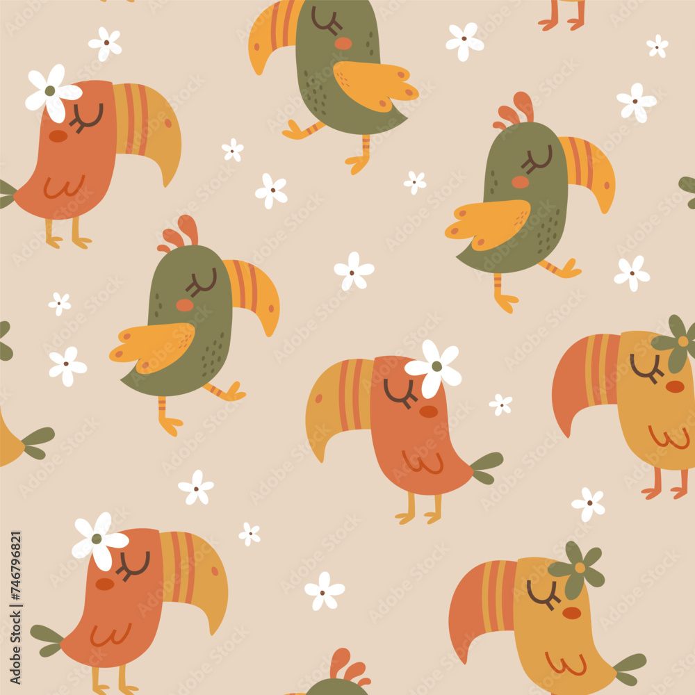 vector seamless pattern of cute parrots 