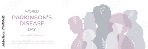 World Parkinson's Day banner. Vector illustration with silhouettes of elderly people.