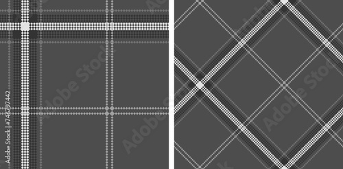 Set black and white check plaid seamless vector pattern.
