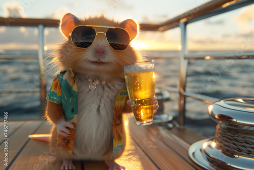 hamster on expensive yacht in a deep ocean photo