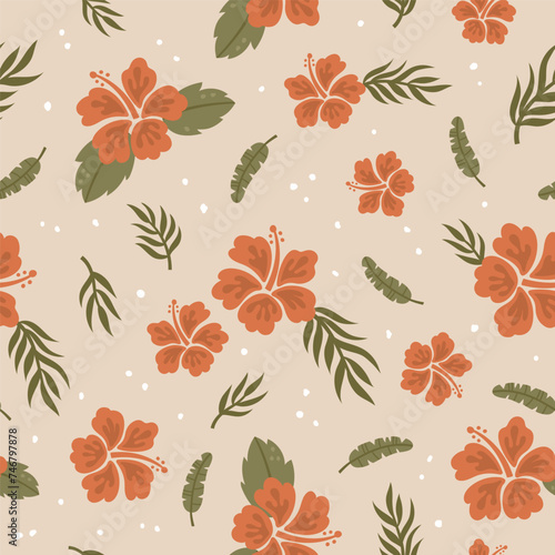 vector seamless pattern of hibiscus flower