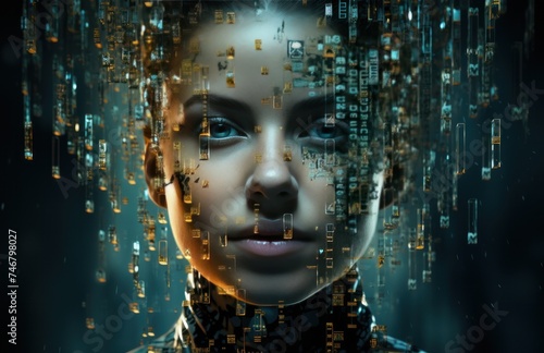the head of a cyber man is surrounded by patterns of data codes