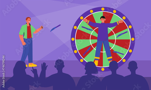 Knife throwers show vector concept