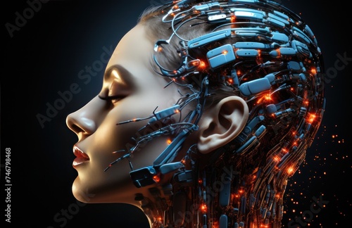 the head of an android, made of coded
