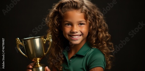 young girl with trophy in arms