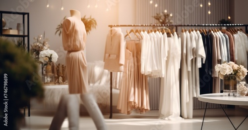 the interior of a fashion boutique is blurry