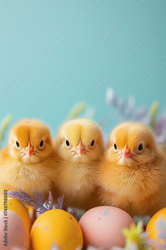 A minimalist backdrop with a border of cheerful Easter chicks