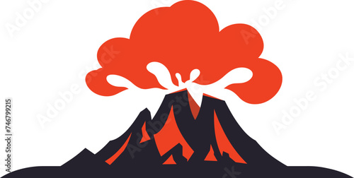 Erupting volcano red black color scheme. Natural disaster, volcanic eruption smoke lava. Power nature geological activity vector illustration