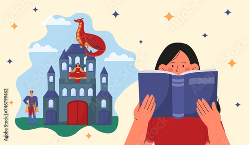 Woman read fairy tale vector