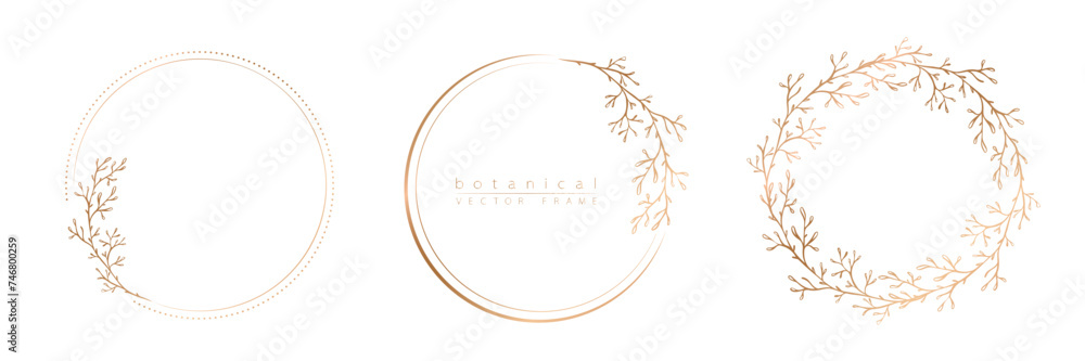 Set of frame templates in minimal linear style with hand drawn branches and leaves. Elegant frame. Botanical vector illustration for labels, corporate identity, wedding invitation, logo, save the date Set of frame templates in minimal linear style with hand drawn branches and leaves. Elegant frame. Botanical vector illustration for labels, corporate identity, wedding invitation, logo, save the date