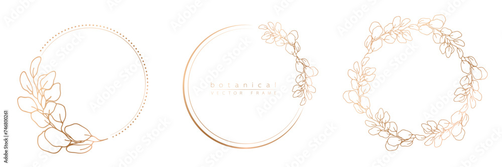 Set of frame templates in minimal linear style with hand drawn branches and leaves. Elegant frame. Botanical vector illustration for labels, corporate identity, wedding invitation, logo, save the date Set of frame templates in minimal linear style with hand drawn branches and leaves. Elegant frame. Botanical vector illustration for labels, corporate identity, wedding invitation, logo, save the date
