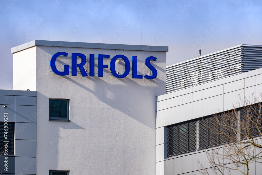 Advertising logo Grifols leading global healthcare company develops