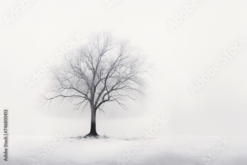 a tree in a snowy field