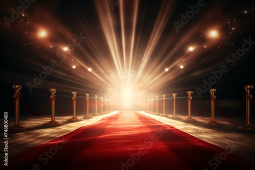 a red carpet with a bright light