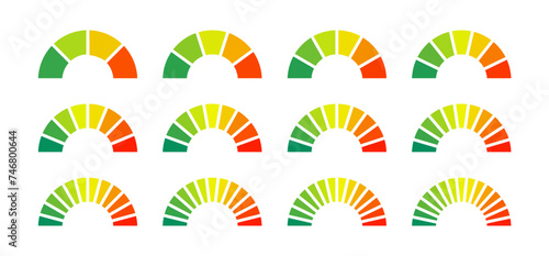 Low and high temperature gauge of thermometer. Progress bar heat indicator. Car dashboard barometer or energy efficiency score.