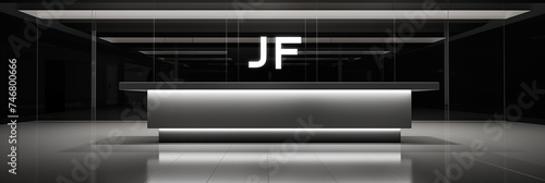 Bold and Polished Stainless-steel JF Sign in Minimalistic Setting © Logan