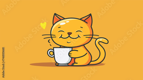 cat with a cup isolated background illustration vect