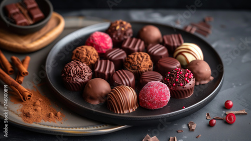 A variety of chocolate pralines