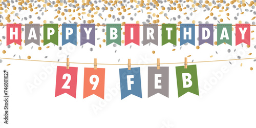 29 february colorful party flag and confetti background vector illustration