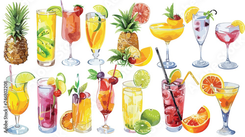 Cocktails and ingredients watercolor illustrations S photo