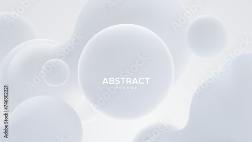 Abstract background with white metaball shapes. Morphing organic blobs. Vector 3d illustration. Abstract 3d background. Liquid shapes. Banner or sign design