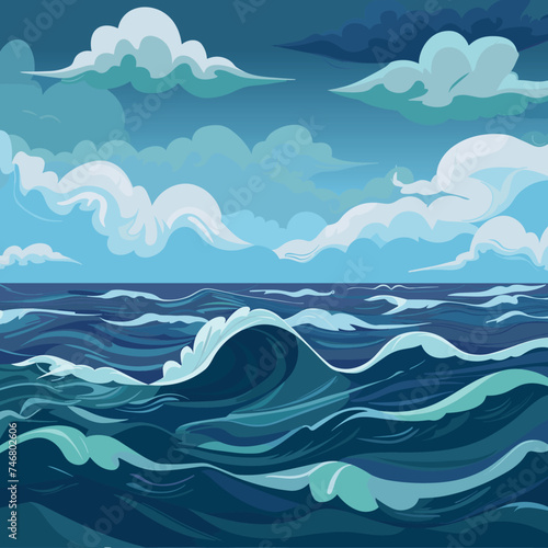 Ocean Sea storm surface. Vector illustration  cartoon seascape or waterscape