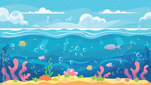 Ocean Sea surface. Vector illustration, cartoon seascape or waterscape © baobabay
