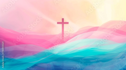 Crucifixion Of Jesus Christ Abstract  christian cross colorful banner  , easter and christian concept, horizontal background, copy space for text © XC Stock