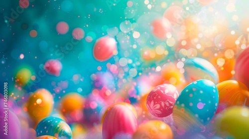 colorful flying easter eggs . easter concept, banner card or wallpaper