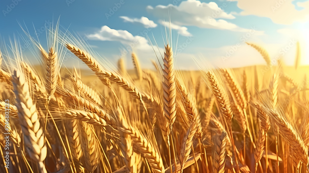 Wheat field in the sun close-up during harvest season Wheat field in the sun close-up during harvest season