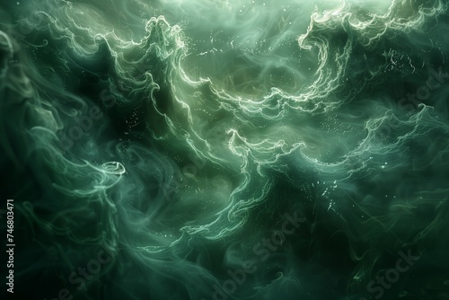 Ethereal Swirls: An Abstract Dance of Green and White Smoke