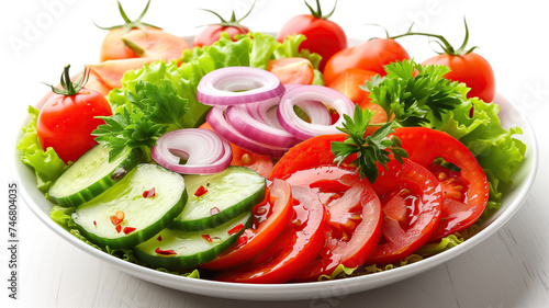 Closeup on a bowl of fresh vegetables salad on a white background