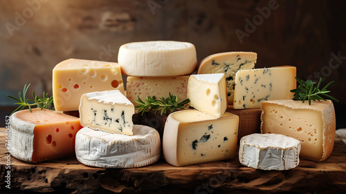 Closeup on a variety of delicious cheeses
