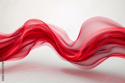 abstract red wavy silk on white background. 3d illustration. Generative AI