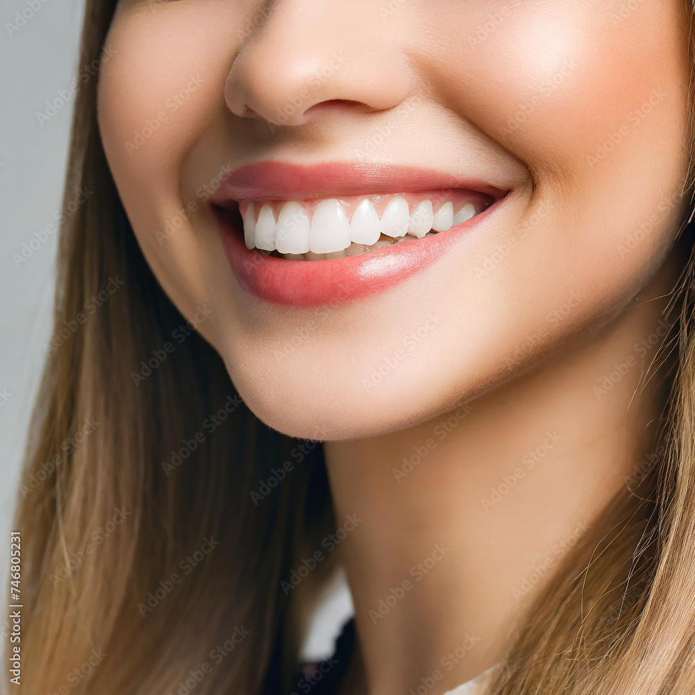 Dental health concept: woman smiling close up. Isolated on white. Dental health concept: woman smiling close up. Isolated on white.