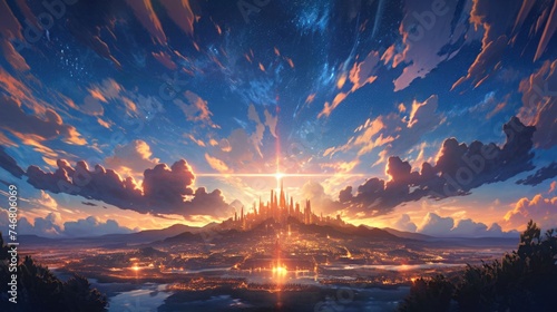 anime concept sky sunset landscape background eclipse  ai