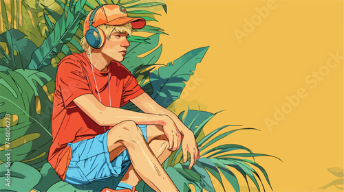 Digital illustration of casual young blond guy wears