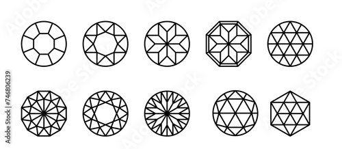 Diamonds and crystals outline collection. Diamond shape set. Gemstone thin line set PNG