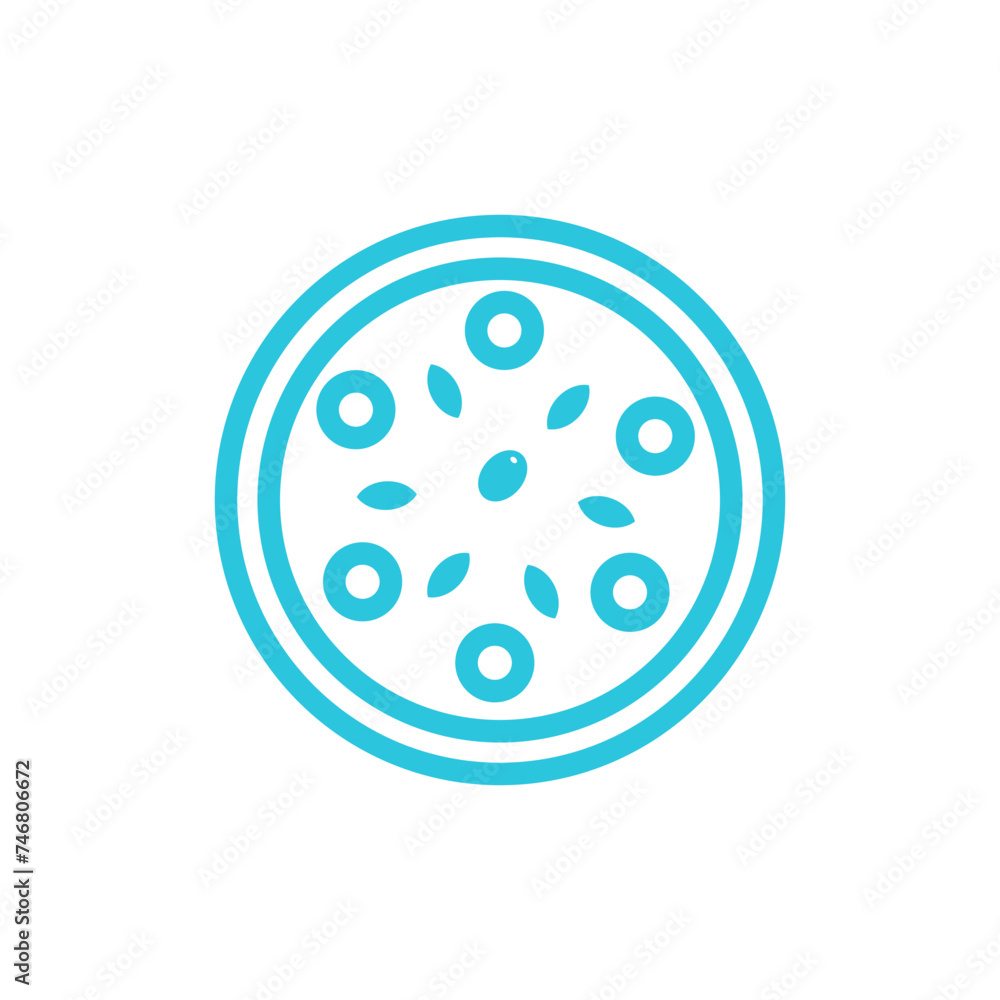Margherita. Pizza, olive, tomato, mozarella, oregano, basil. Brom blue icon set.