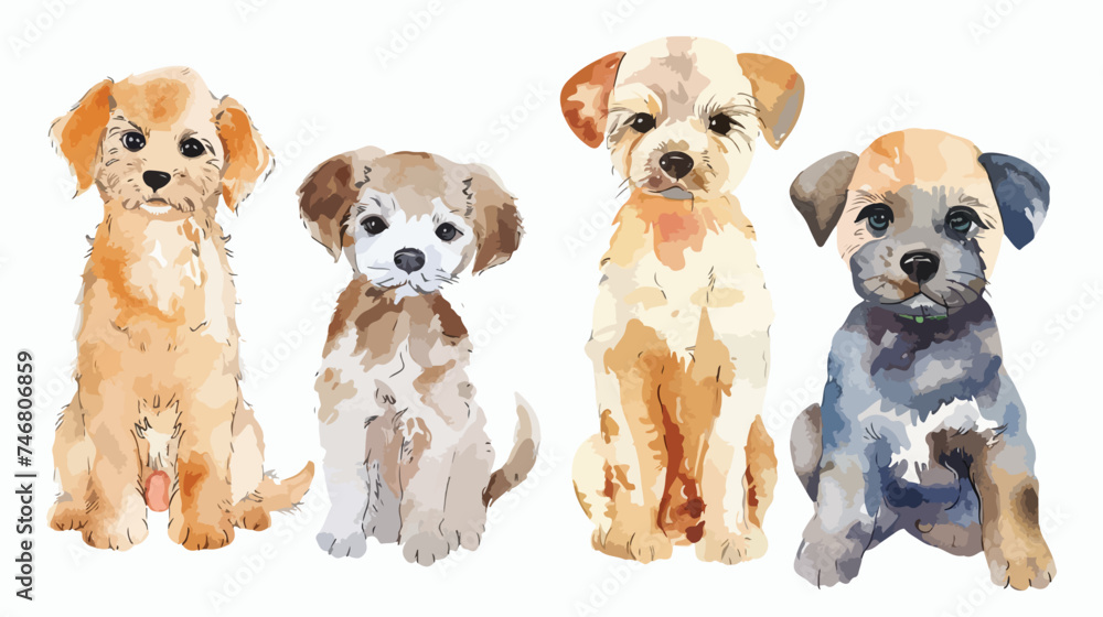 Dogs illustration set with cute animals watercolor p