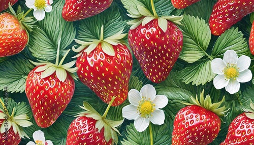 hand drawn summer strawberry floral seamless pattern