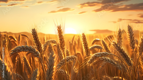 A wheat field and a beautiful neon sunset