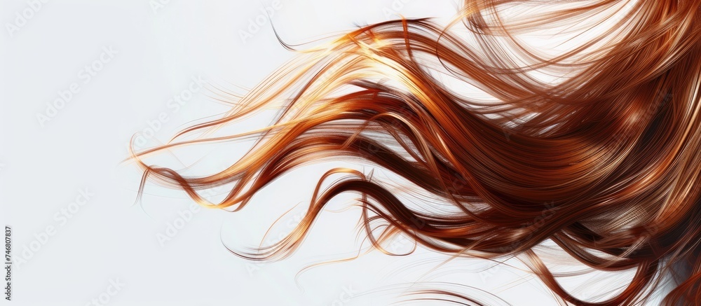 Light brown hair billows in the wind against a crisp white background. The womans hair is in motion, captured in a close-up shot showcasing its movement and texture. Light brown hair billows in the wind against a crisp white background. The womans hair is in motion, captured in a close-up shot showcasing its movement and texture.