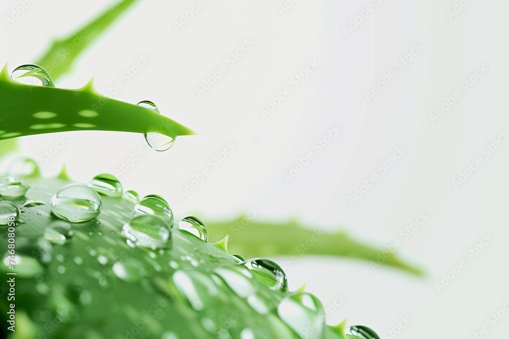 Φωτογραφία An aloe vera plant displays green lushness on a white background with spiky leaves dotted with fresh water droplets